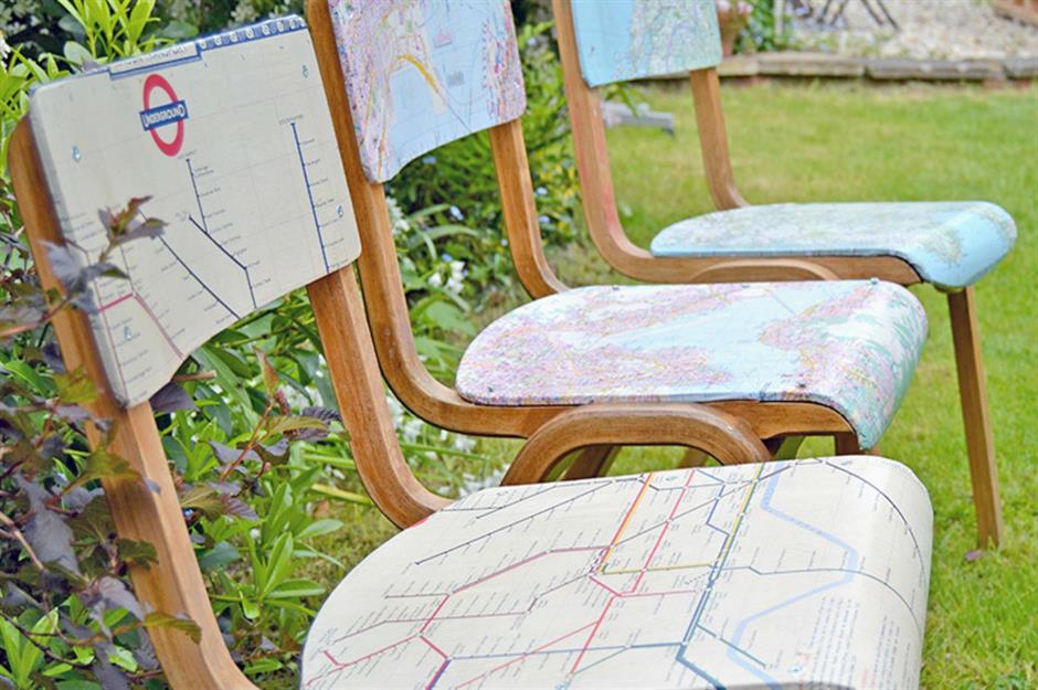 Makeover dining chairs with maps